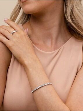 14K White Gold Plated Round Cut CZ Tennis Bracelet - 7.5" - NWT